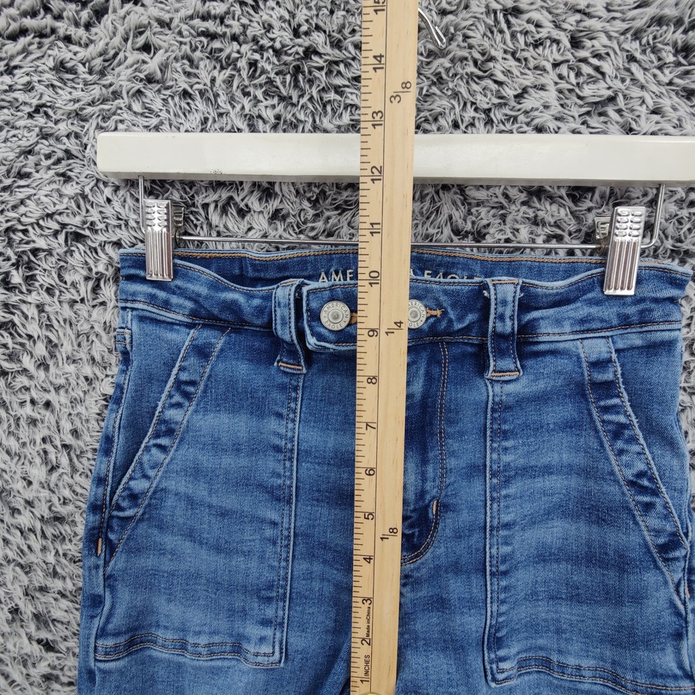 American Eagle Womens Super High Rise Flare Wide 70s Festival Retro Jeans 4 Blue - Picture 4 of 16